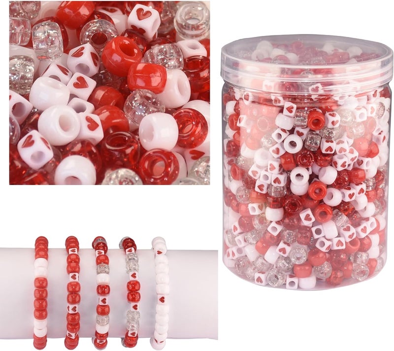 FINEWEN Valentine's Day Pony Beads(1200pcs) for Jewelry Making Bracelets Crafts,Red White Pony Beads for DIY,Hair, Necklace Bracelets Earrings (Mix Red) - Image 2